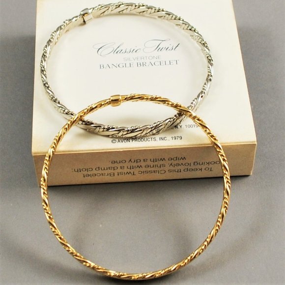 Set of Avon Jewelry 1979 Classic Twist Bangle Bracelets Gold Tone & Silver Tone - Picture 8 of 8
